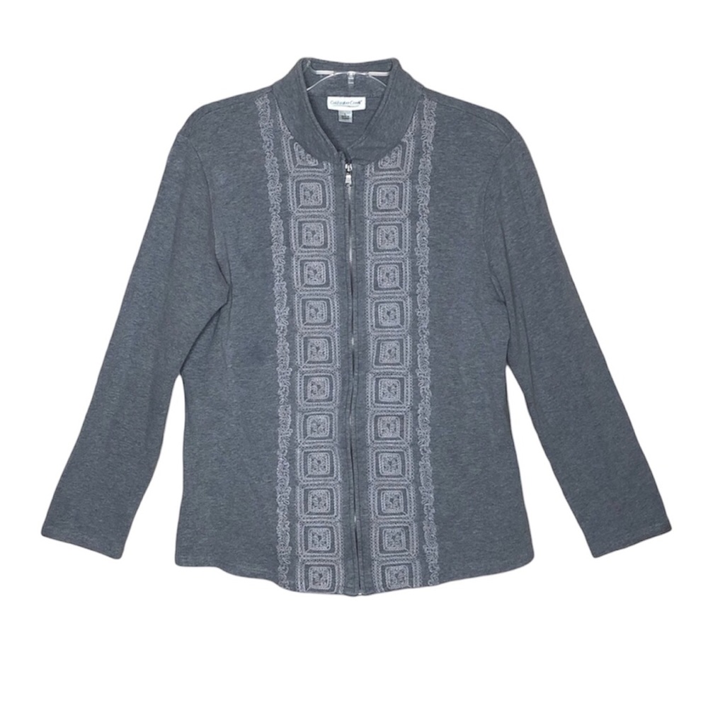 COLDWATER CREEK | Gray Stretch Embroidered Zipper Front Jacket
